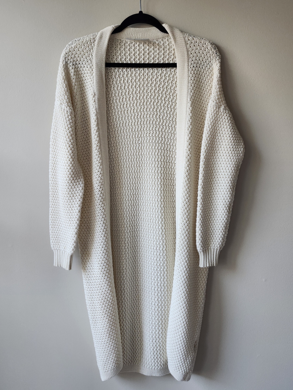 Cream Long Open-Front Knit Cardigan - Picture 2 of 8